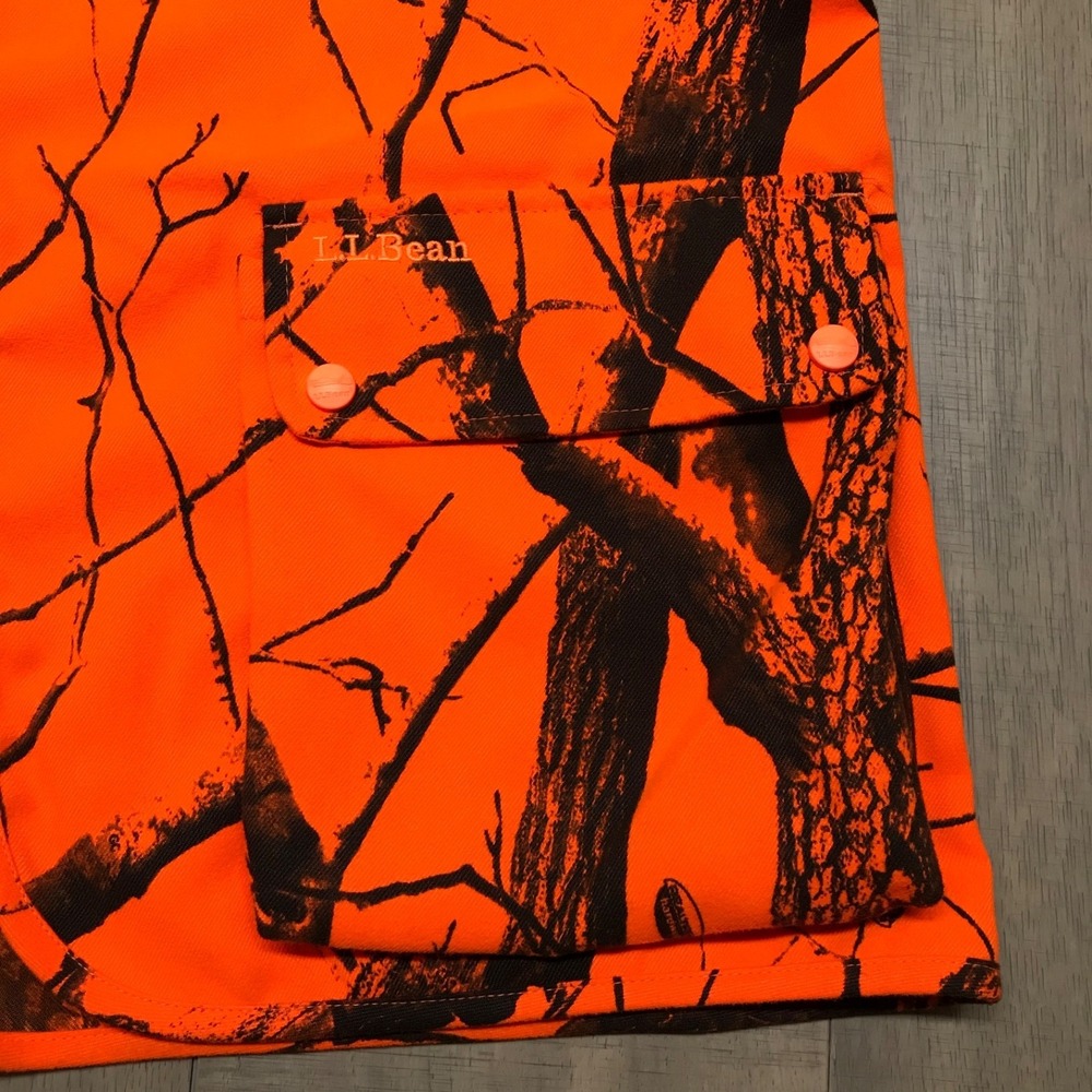 Vintage L.L. Bean Vest Mens M Blaze Orange Camo Realtree Hardwoods Blaze Hunting - Picture 5 of 11